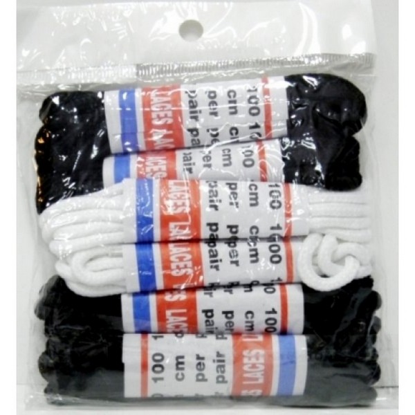 Shoelaces, 100cm, 6 Pairs, 2x Black, 2x Brown and 2x White